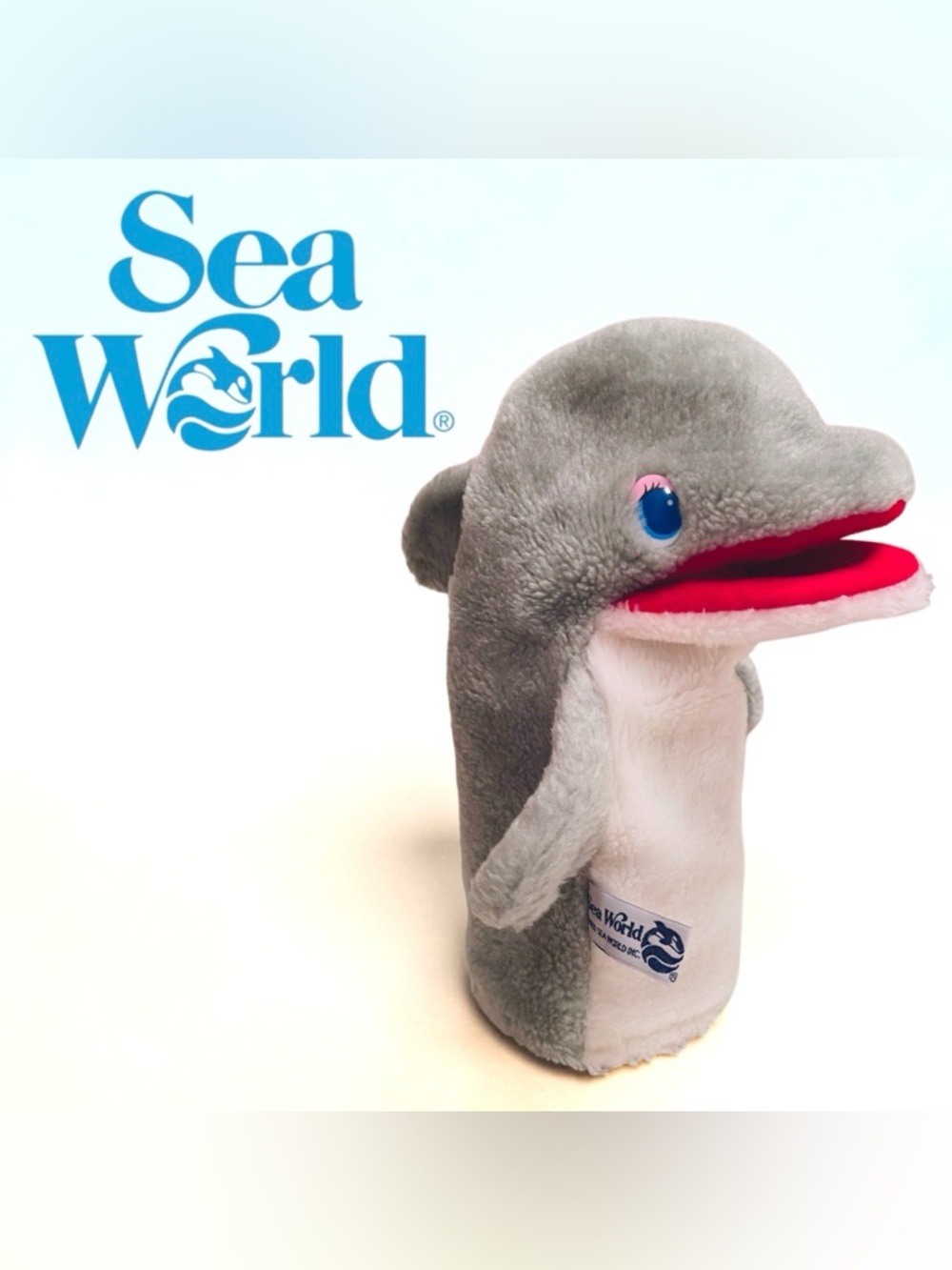 Vintage 1988 Sea World Dolphin Squeaker Plush Hand Puppet